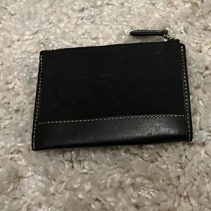 Coach card holder and keychain- Black fabric C pattern and leather bottom